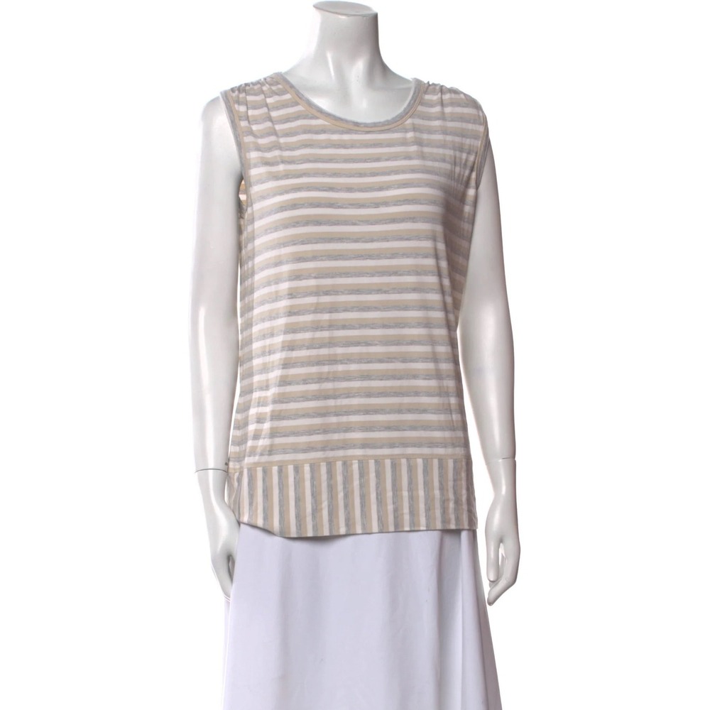 St. John Sleeveless Striped Scoop-neck Top Size Large